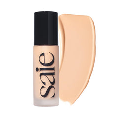 Saie front packaging showing pump and shade labeling, promotes easy dispensing