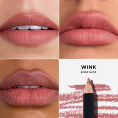 Saie Lip Liner 101 wooden pencil packaging highlights minimal, eco-friendly design.