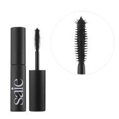 Saie Mini Mascara 101 lifted lashes natural look with buildable formula.