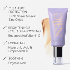 Saie Mini Sunvisor creamy texture close-up highlighting sheer finish and hydrating feel