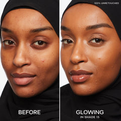 Saie creamy concealer texture swatches on skin, demonstrating blendable hydrating finish