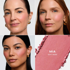Saie SuperSuede Mia brush-dip close-up highlights easy pigment pickup.
