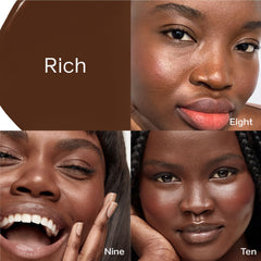 Saie texture swipe on skin showing dewy finish and blendable hydration benefit