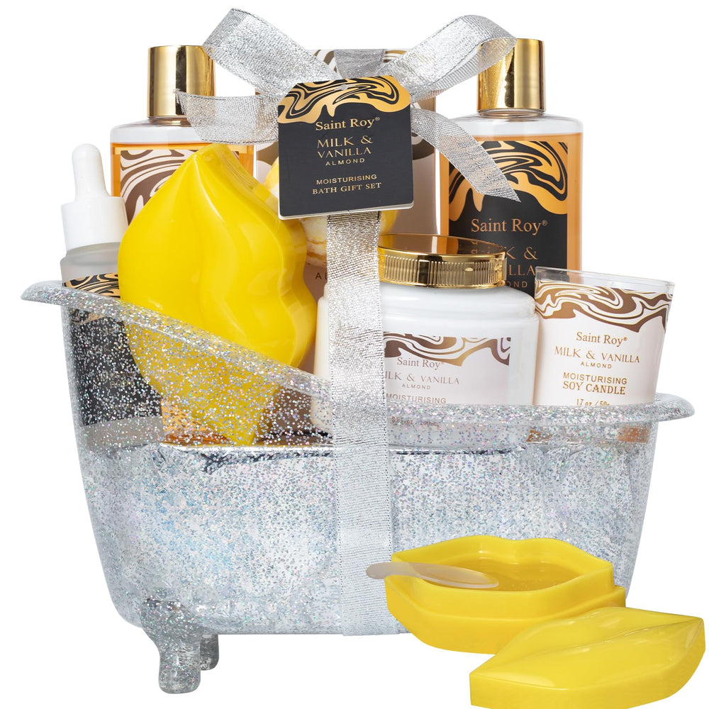 Saint Roy Spa Gift Basket bath-tub display for elegant home spa setup