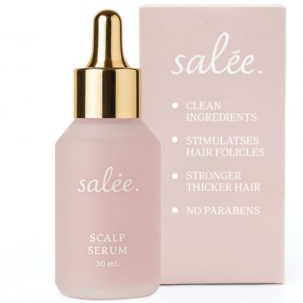 SALEE dry scalp serum bottle pour showing quick hydration and nourishment