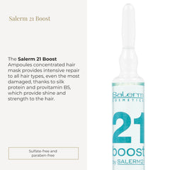 SALERM 21 Boost ampoules applied to damp hair for instant moisture.