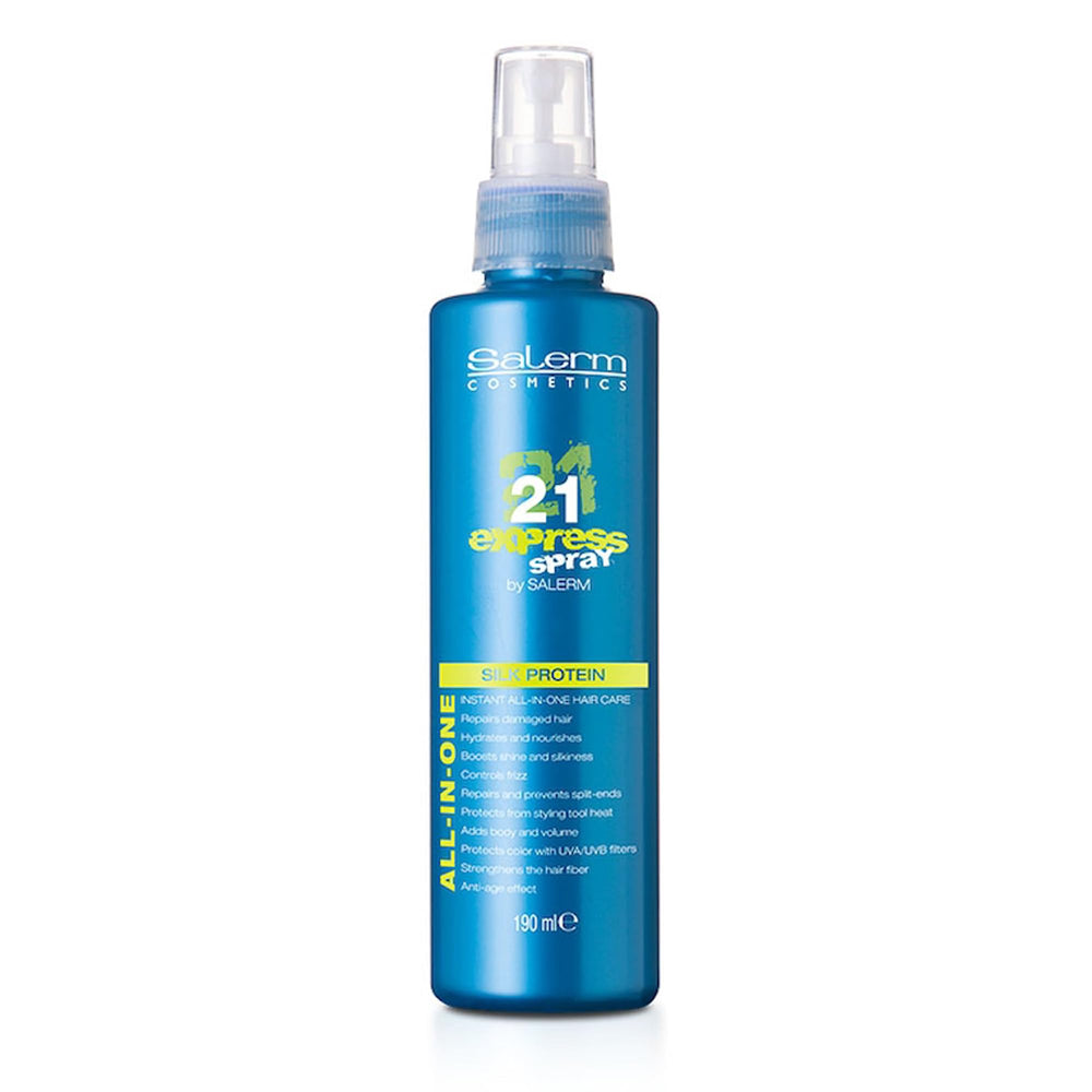 SALERM 21 Express spray bottle enables easy, no-rinse hydration and frizz control.