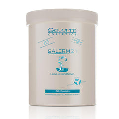 SALERM 21 Silk Protein bottle illustrates hydrating leave-in conditioner for shine and manageability.