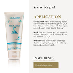 SALERM 21 Silk Protein on damp hair for hydration and detangling.