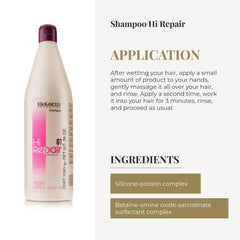 Salerm Hi Repair Shampoo applied to damp hair for repair-ready results.