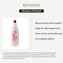 Salerm Hi Repair Shampoo lather in hand for even distribution and cleansing.