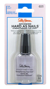 Sally Hansen Hard As Nails top coat application shows a strong glossy finish.