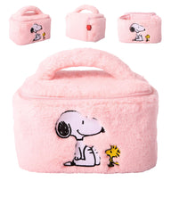 Sally Rose Peanuts Snoopy pink makeup bag front view for cute cosmetics storage.