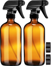 Sally's Organics amber glass spray bottle front view for versatile room and cleaning uses.