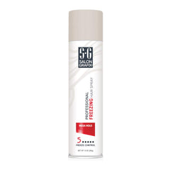 Salon Grafix freezing hairspray can showing quick-dry action and strong hold