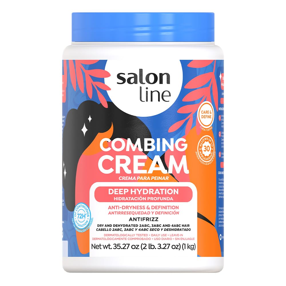 Salon Line deep hydration combing cream tube promotes defined curls.