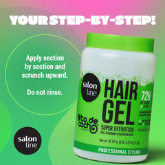 Salon Line Vegan Hair Gelatin with aloe and panthenol hydrates curls.