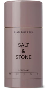 Salt & Stone aluminum-free deodorant bottle demonstrates long-lasting odor protection.
