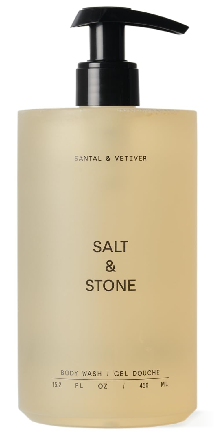 Salt & Stone antioxidant-body-wash Santal & Vetiver bottle delivers hydrating cleanse