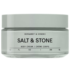 Salt & Stone Body Cream Bergamot Hinoki bottle highlights rich hydration and refreshing scent.