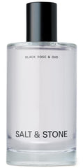 Salt & Stone body mist bottle showcases Black Rose & Oud for long-lasting hydration and fragrance.