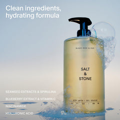 Salt & Stone body wash rich lather creates a hydrating cleanse for soft skin.