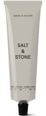 Salt & Stone Santal & Vetiver lotion bottle demonstrates premium packaging and fast absorption.