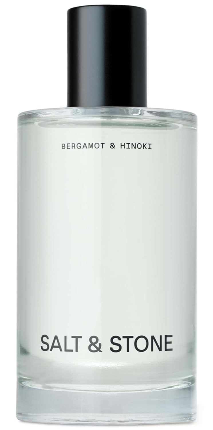 Salt & Stone body mist bottle front—bergamot-hinoki fragrance for daily hydration and scent.