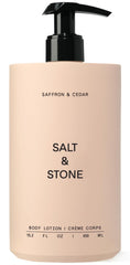 Salt & Stone bottle with pump delivering fast-absorbing hydration for dry skin.