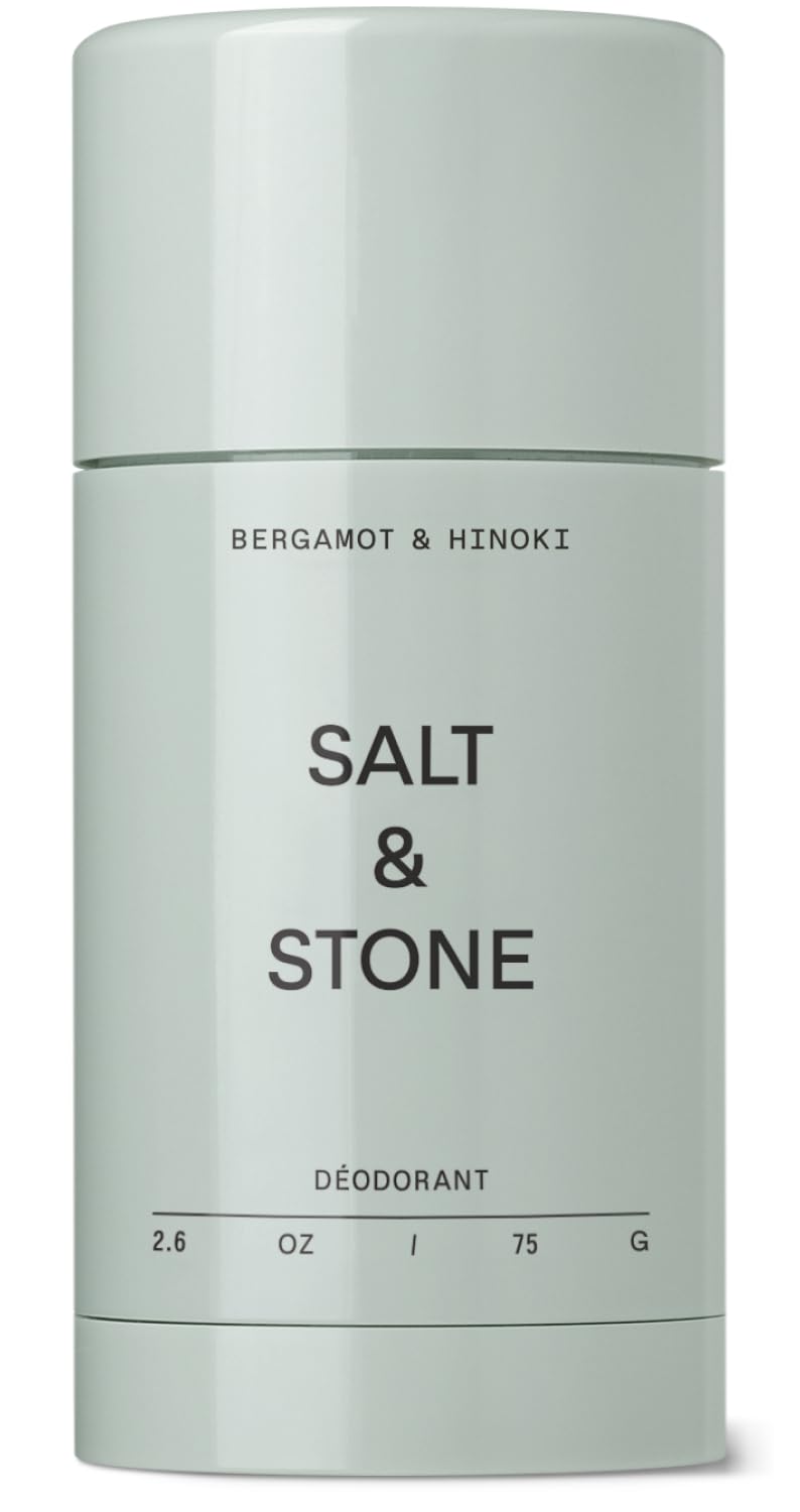 Salt & Stone aluminum-free stick with bergamot-hinoki scent for all-day freshness.