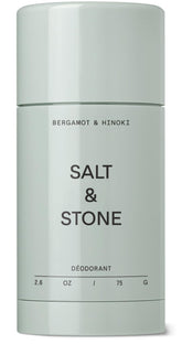 Salt & Stone aluminum-free stick with bergamot-hinoki scent for all-day freshness.