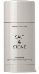 Salt & Stone aluminum free deodorant bottle with Santal & Vetiver for long-lasting protection.