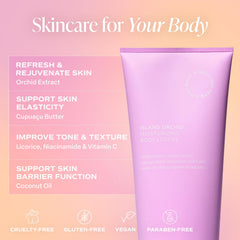 Saltair Island Orchid Lotion label reveals orchid extract and niacinamide for smoother skin.