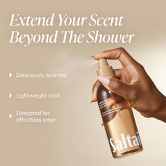 Saltair Santal Bloom mist being sprayed to evoke quick, light refreshment.