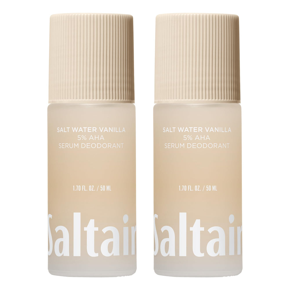 Saltair Serum Deodorant Salt Water Vanilla bottle highlights fragrance and long-lasting freshness.