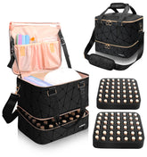 Sambois nail polish organizer bag shows 84-bottle capacity for on-the-go storage.