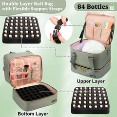 Sambois nail polish organizer bag inside layout shows dual-layer capacity for many bottles