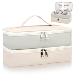 Sambois travel case outer view with gray and white PU leather for durable travel storage.