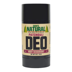 Sam’s Natural Patchouli deodorant bottle ready for everyday wear and all-day freshness