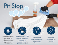 Sanco Pit Stop stain lifting on garment demonstrates armpit stain removal.