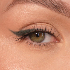 Sandstone Scandinavia waterproof eyeliner green swatches demonstrate smudge-proof finish on lids
