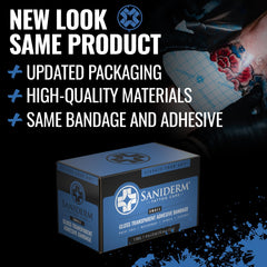 Saniderm Original bandage application on arm demonstrates protective barrier for healing.