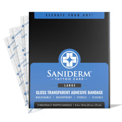 Saniderm tattoo aftercare bandage large pack protects new ink with clean coverage.