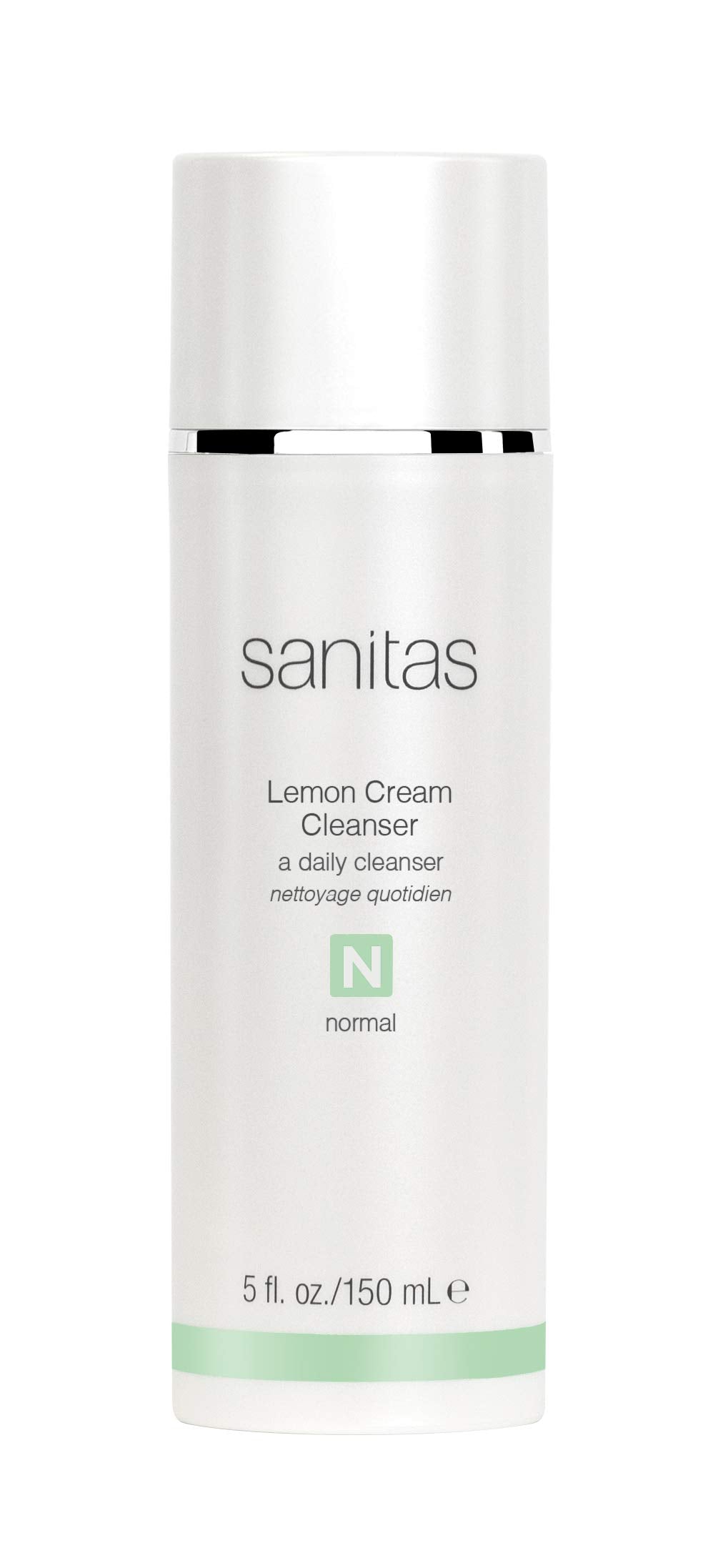 Sanitas Lemon Cream Cleanser bottle closeup for brightening skincare routines.