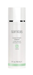 Sanitas Lemon Cream Cleanser bottle closeup for brightening skincare routines.