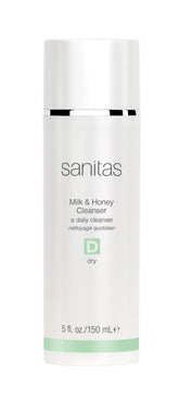 Sanitas Milk and Honey Cleanser bottle front highlights rich hydration for dry skin