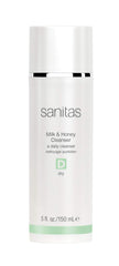 Sanitas Milk and Honey Cleanser bottle front highlights rich hydration for dry skin