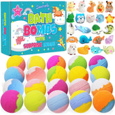 Santrela bath bombs with surprise inside the box for playful bath time fun.