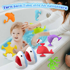 Santrela shark bath bombs reveal inside toy after fizzing for surprise.