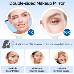 SANYCASA 10X magnifying mirror highlights fine details for precise brow and eyeliner work.